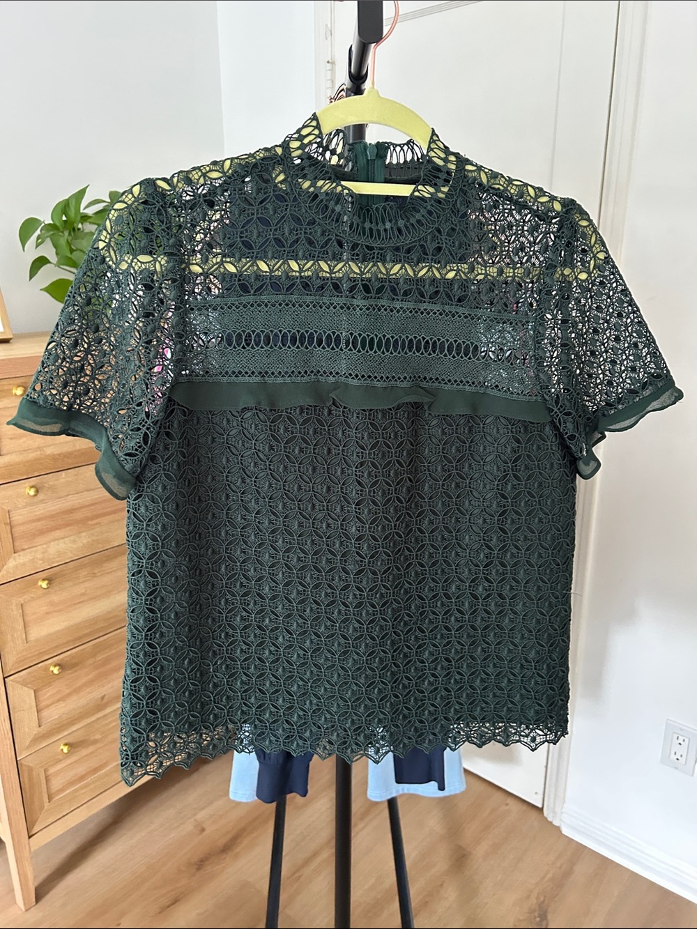 Zara Dark Green Crochet Lace Short Sleeve Top